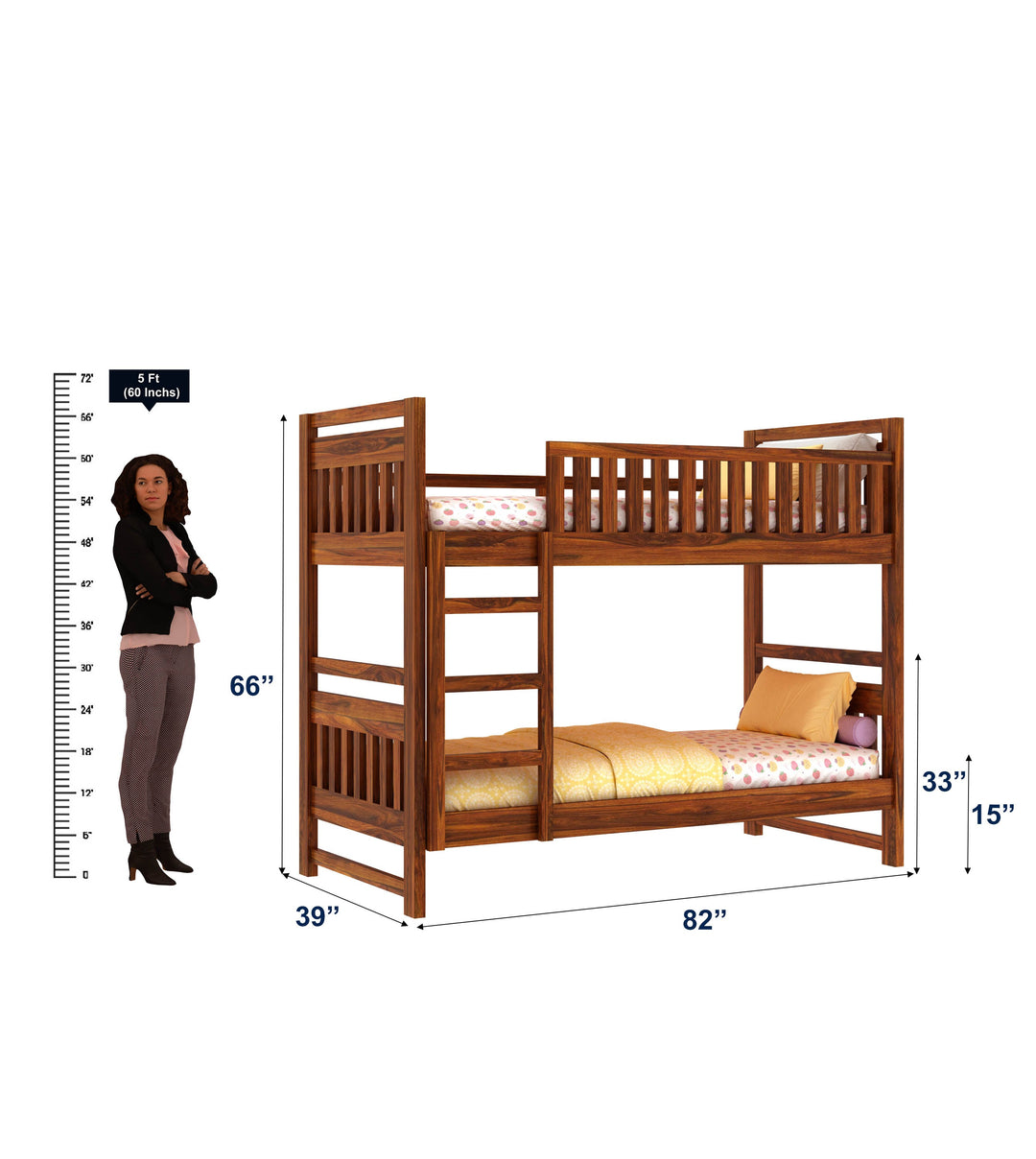 Victoria Solid Sheesham Wood Bunk Bed Without Storage