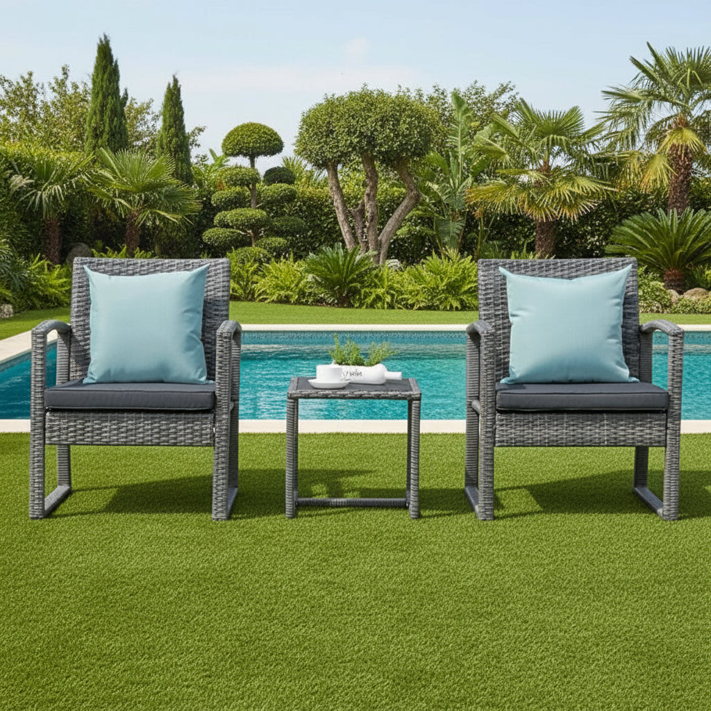 Babun Outdoor Patio Seating Set 2 Chairs and 1 Table Set (Grey)