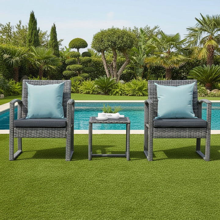 Babun Outdoor Patio Seating Set 2 Chairs and 1 Table Set (Grey)