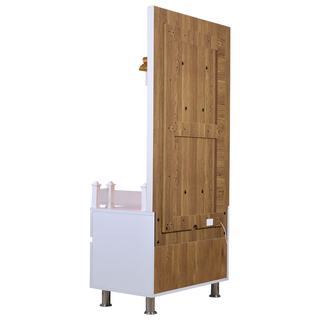 Designer Wooden Mandir for Home with LED Strip Lights and Storage
