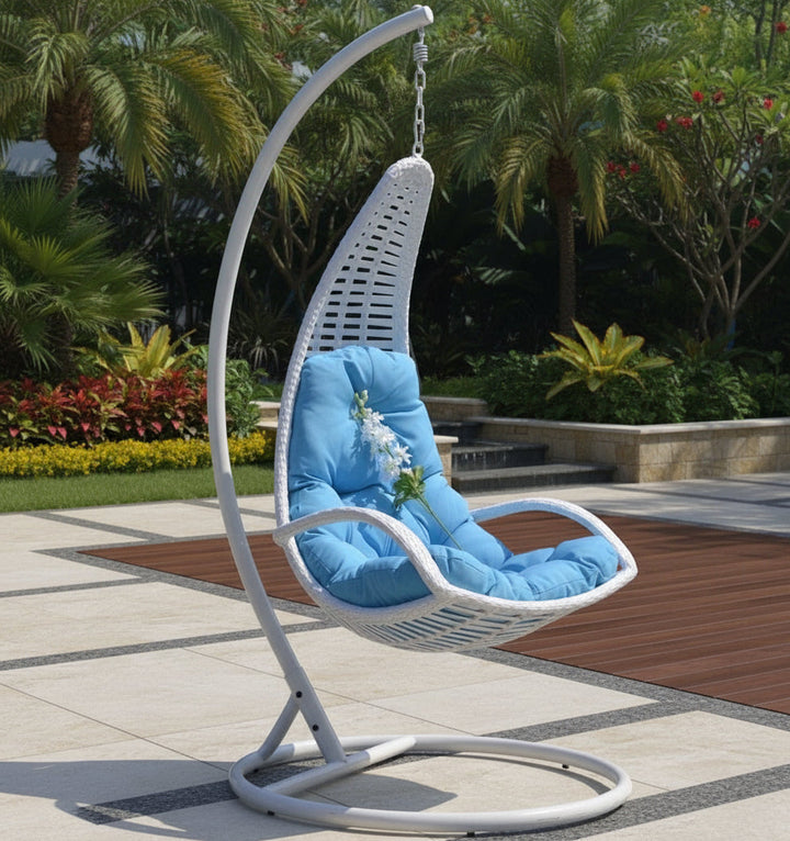 Balotelli Single Seater Hanging Swing With Stand For Balcony , Garden Swing (White)