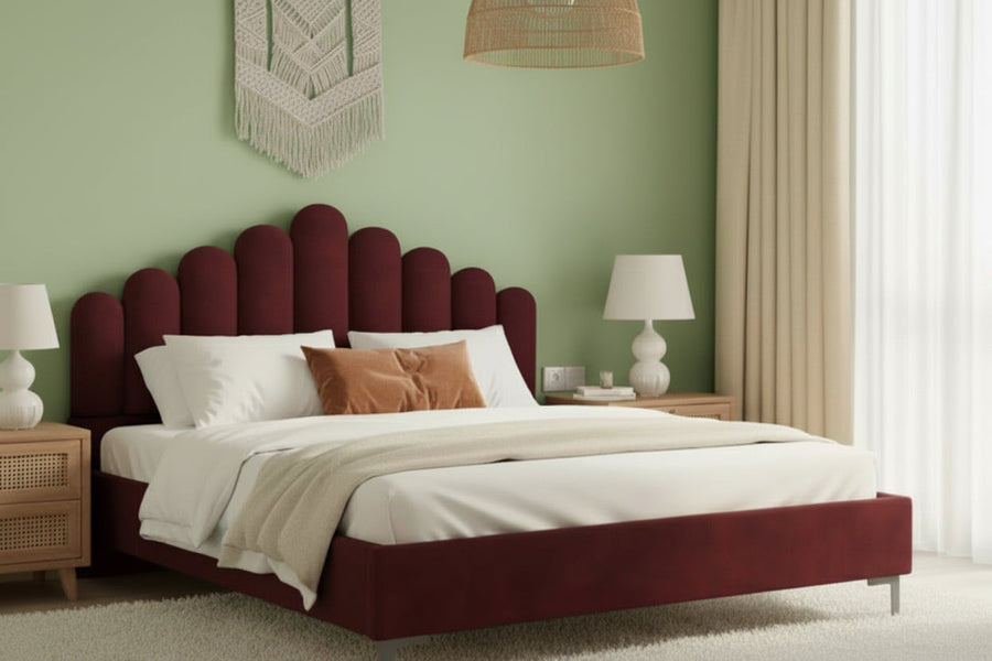 Bao Fabric bed with Upholstered headboard Non Storage King Size - Red