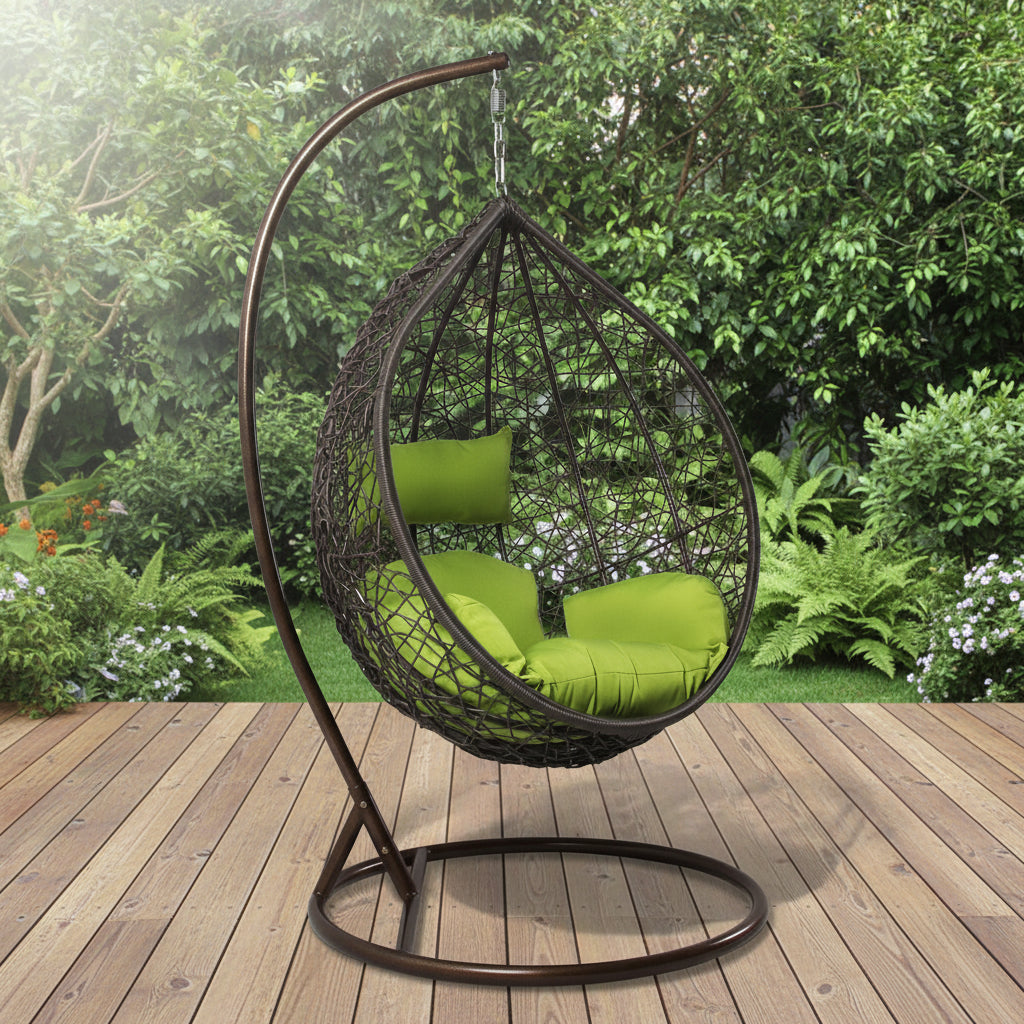 Bartolomeo Single Seater Hanging Swing With Stand For Balcony , Garden Swing (Dark Brown)