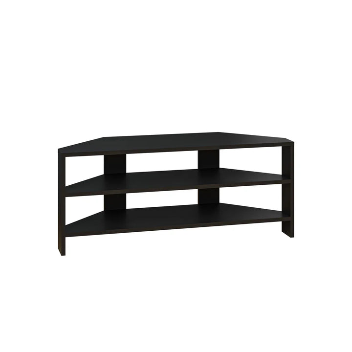 OmkarWood Vertex Black Corner TV Stand – Premium Engineered Wood Unit for TVs up to 49"