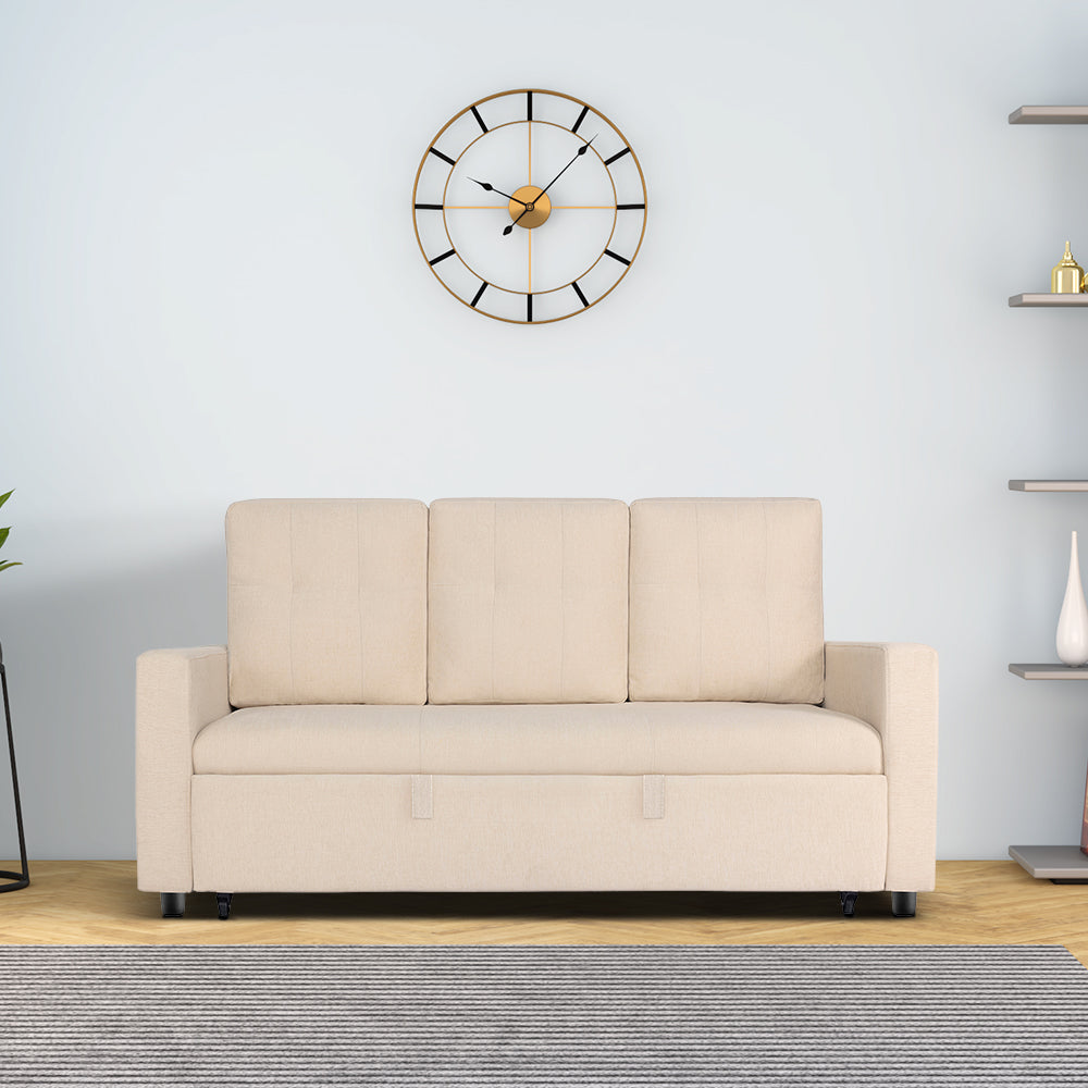 Yeremey Iconic Beige Fabric Sofa cum Bed