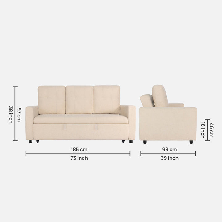Yeremey Iconic Beige Fabric Sofa cum Bed