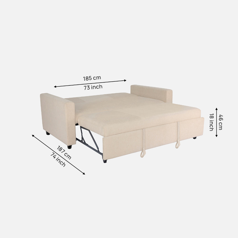 Yeremey Iconic Beige Fabric Sofa cum Bed