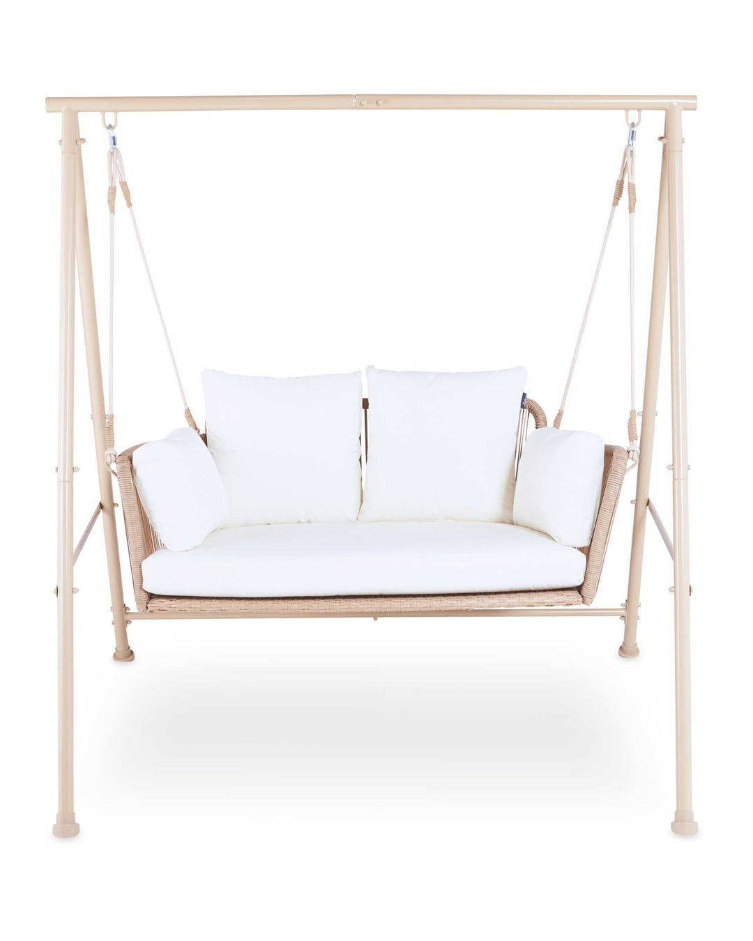 Sirena Double Seater Hanging Swing With Stand For Balcony , Garden Swing (White +Tan)