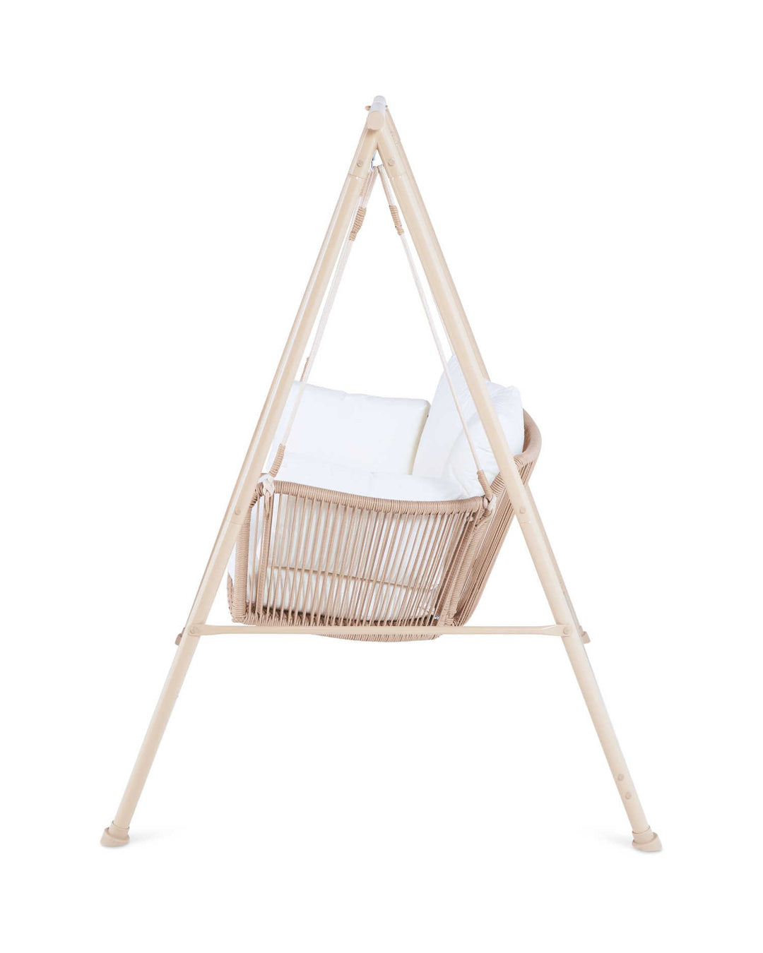 Sirena Double Seater Hanging Swing With Stand For Balcony , Garden Swing (White +Tan)