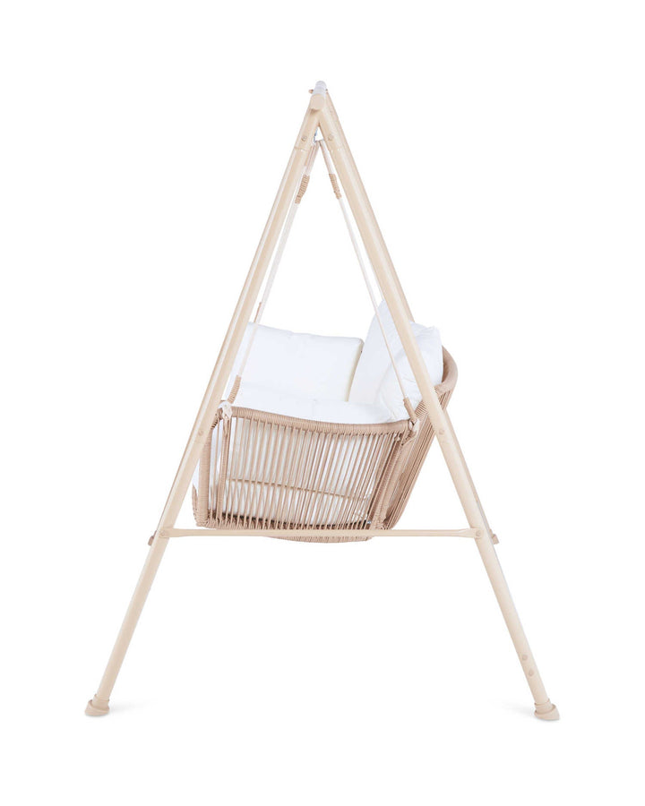 Sirena Double Seater Hanging Swing With Stand For Balcony , Garden Swing (White +Tan)