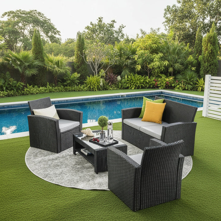 Bellucci Outdoor Sofa Set 2 Seater , 2 Single seater and 1 Center Table (Black)