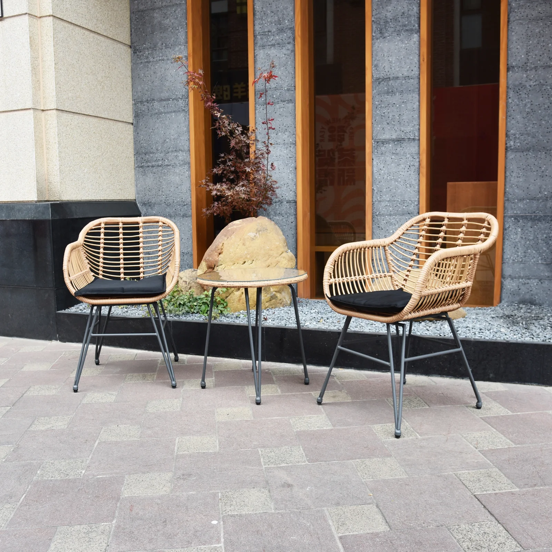 Shashibala Outdoor Patio Seating Set 2 Chairs and 1 Table Set (Honey + Black)