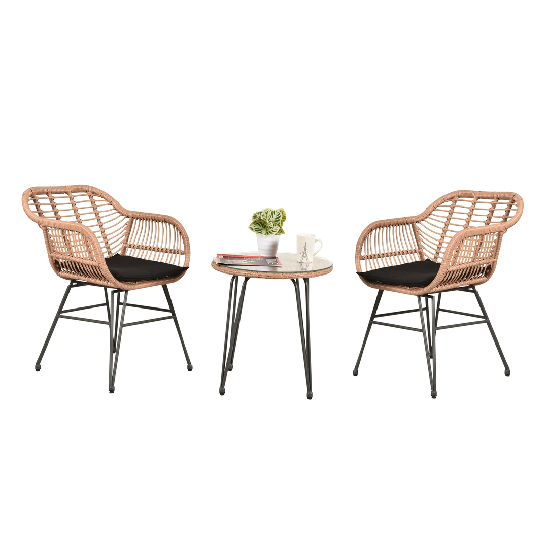 Shashibala Outdoor Patio Seating Set 2 Chairs and 1 Table Set (Honey + Black)