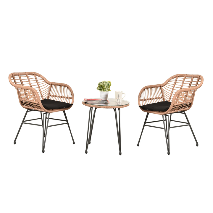 Shashibala Outdoor Patio Seating Set 2 Chairs and 1 Table Set (Honey + Black)