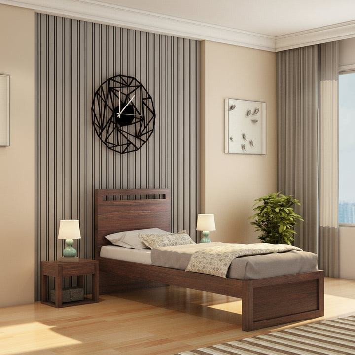 Berta Solid Sheesham Wood Single Bed Without Storage (Walnut Finish)