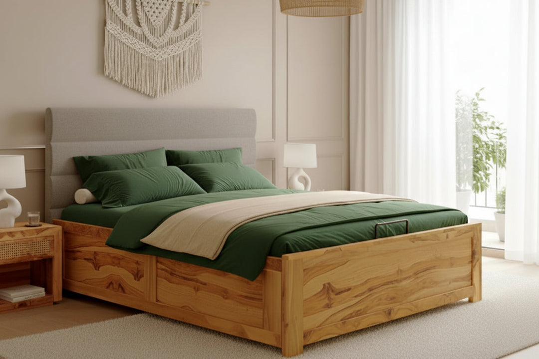 Binh Real Teak Wood Hydraulic Bed King Size Space Grey