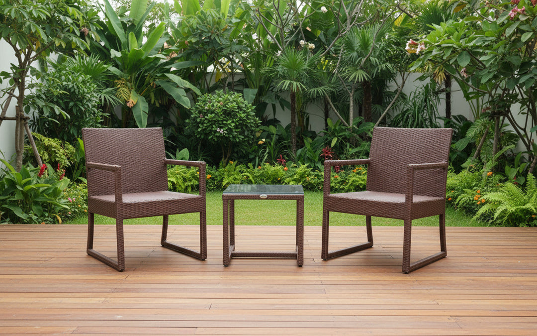 Binny Outdoor Patio Seating Set 2 Chairs and 1 Table Set (Brown)