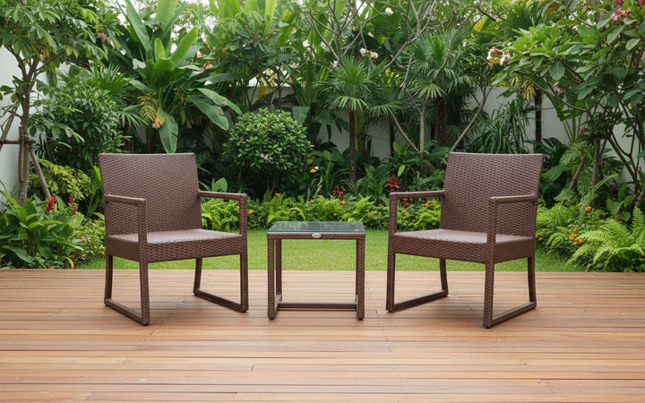 Binny Outdoor Patio Seating Set 2 Chairs and 1 Table Set (Brown)