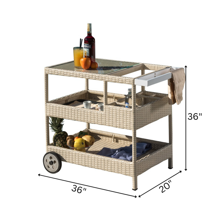 Winf Outdoor Patio Bar Serving Cart (Cream)