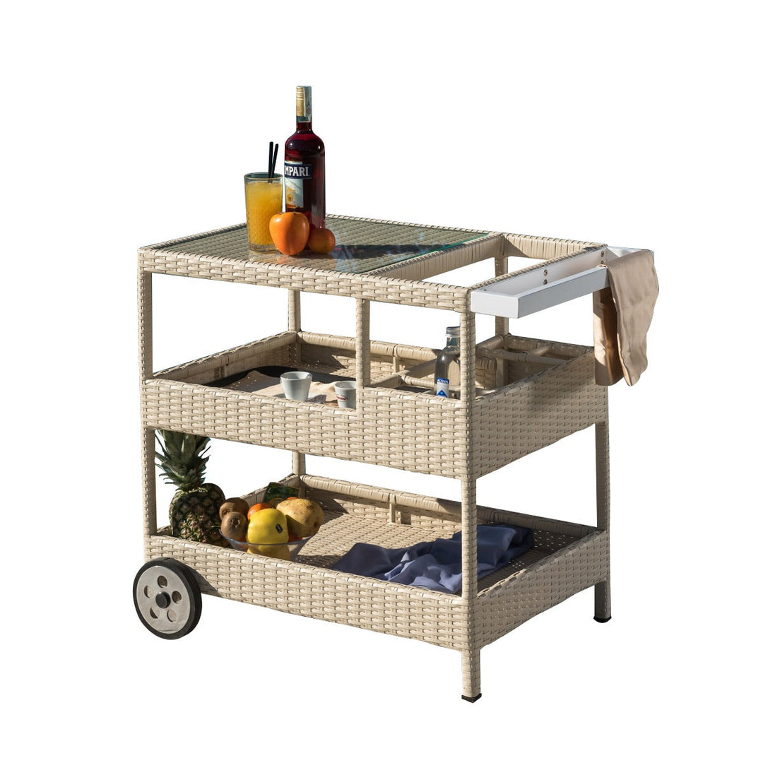 Winf Outdoor Patio Bar Serving Cart (Cream)
