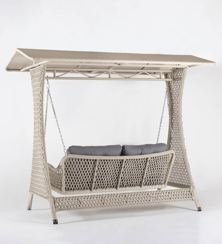 Ezio Double Seater Hanging Swing With Stand For Balcony, Garden Swing (Cream)