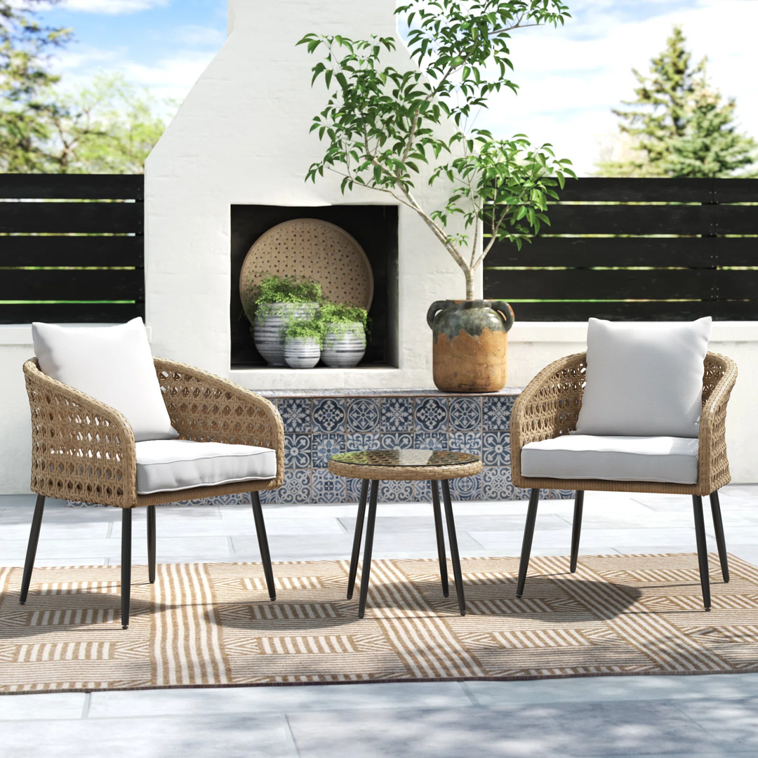 Yuri Outdoor Patio Seating Set 2 Chairs and 1 Table Set (Honey)