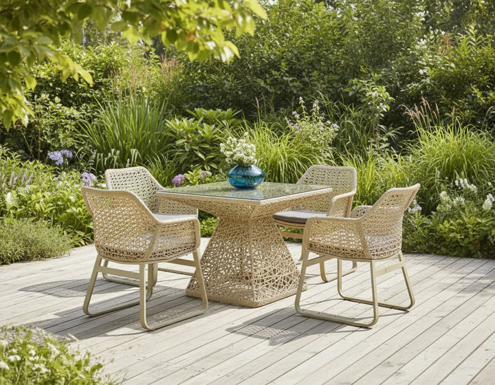 Buratti Outdoor Patio Dining Set 4 Chairs and 1 Table (Beige)