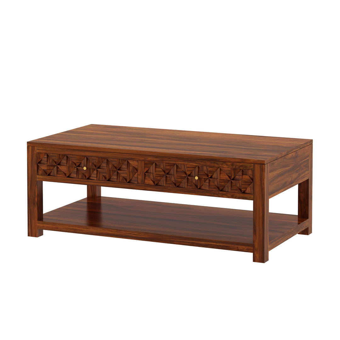 Raj Solid Wood Coffee Table With Two Drawer Storage - 1 Year Warranty Tables