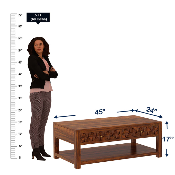 Raj Solid Wood Coffee Table With Two Drawer Storage - 1 Year Warranty Tables