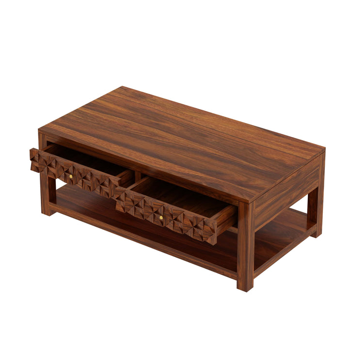 Raj Solid Wood Coffee Table With Two Drawer Storage - 1 Year Warranty Tables