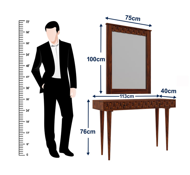 Silvia Solid Sheesham Wood Console With Mirror