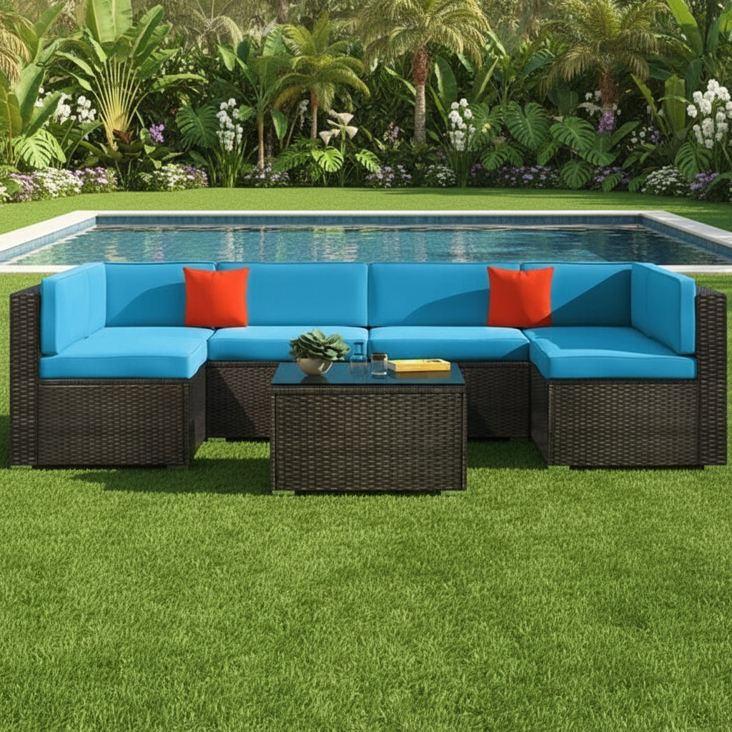 Callisto Outdoor Patio Sofa Set 6 seater and 1 Center Table (Brown)