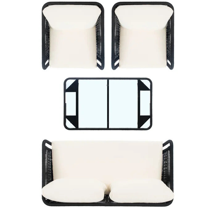 Blaise Outdoor Garden Balcony Sofa Set 2 Seater, 2 Single seater and 1 Center Table  Set (Black) Braided and Rope.