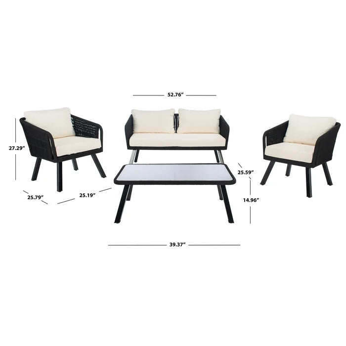 Blaise Outdoor Garden Balcony Sofa Set 2 Seater, 2 Single seater and 1 Center Table  Set (Black) Braided and Rope.