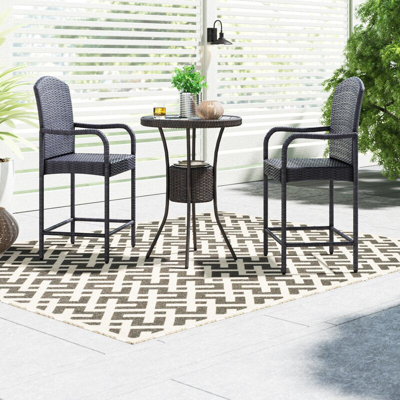 Elisa Outdoor Patio Bar Sets 2 Chairs and 1 Table (Black)