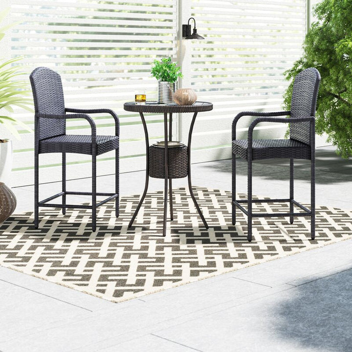 Elisa Outdoor Patio Bar Sets 2 Chairs and 1 Table (Black)