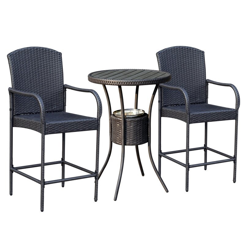 Elisa Outdoor Patio Bar Sets 2 Chairs and 1 Table (Black)