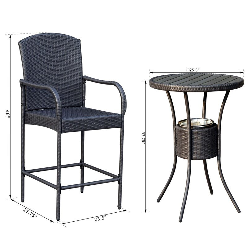 Elisa Outdoor Patio Bar Sets 2 Chairs and 1 Table (Black)