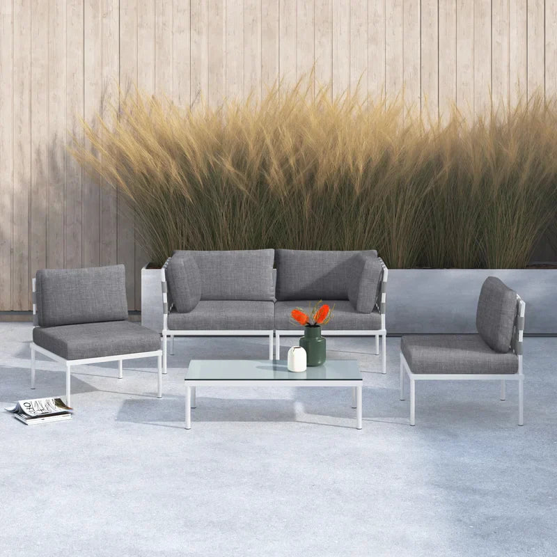 Ilin Outdoor Garden Balcony Sofa Set 2 Seater, 2 Single seater and 1 Center Table Set Braid & Rope