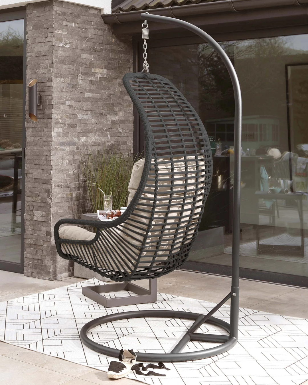 Emondo Single Seater Hanging Swing With Stand For Balcony , Garden Swing (Dark Brown)