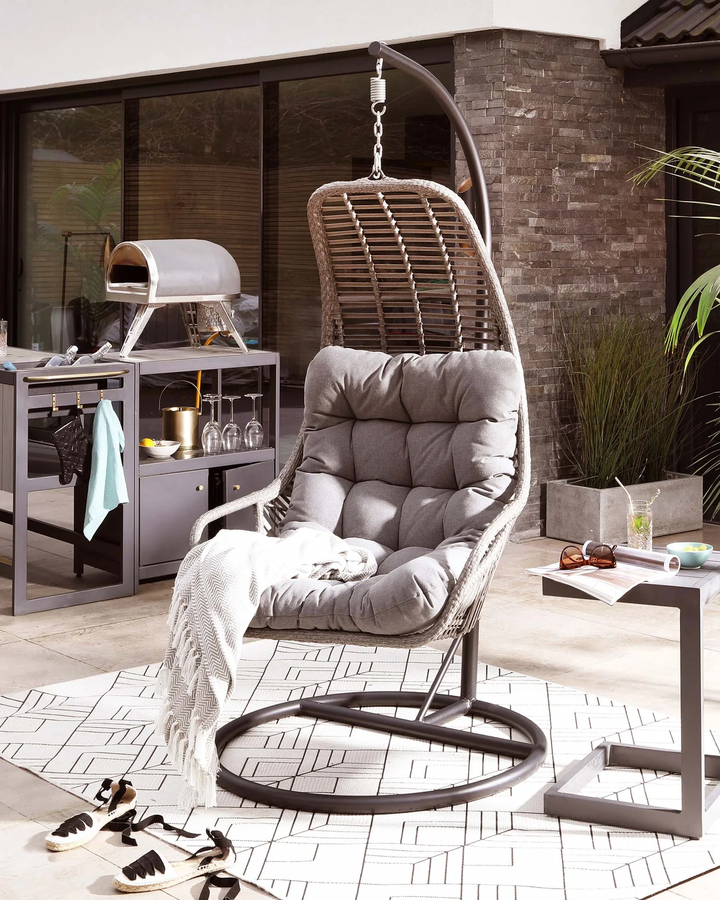 Edmondo Single Seater Hanging Swing With Stand For Balcony , Garden Swing (Grey)