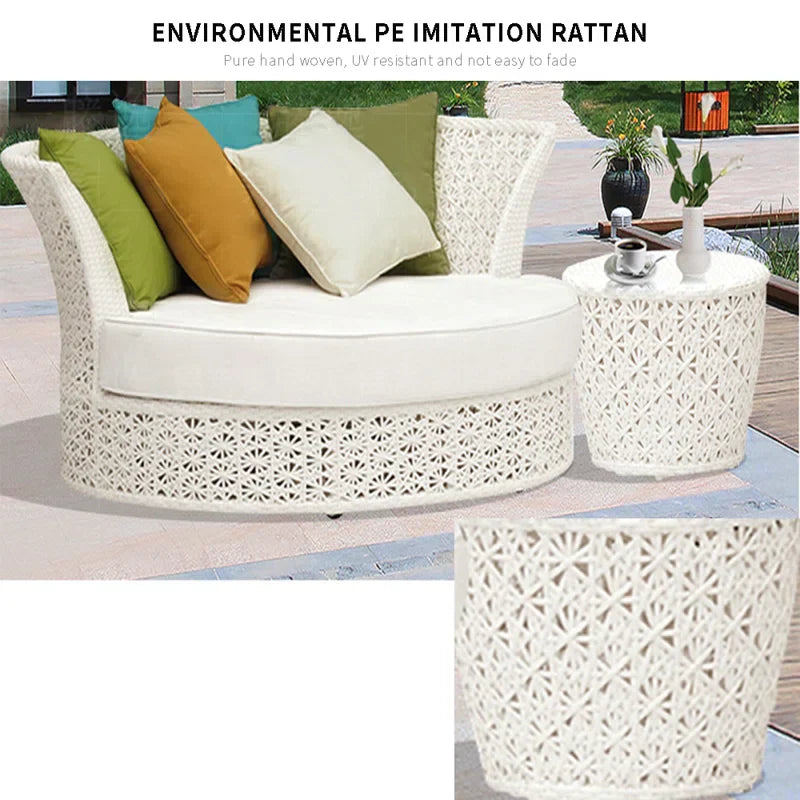 Nery Outdoor Poolside Sunbed With Cushion Daybed With Side Table (White)