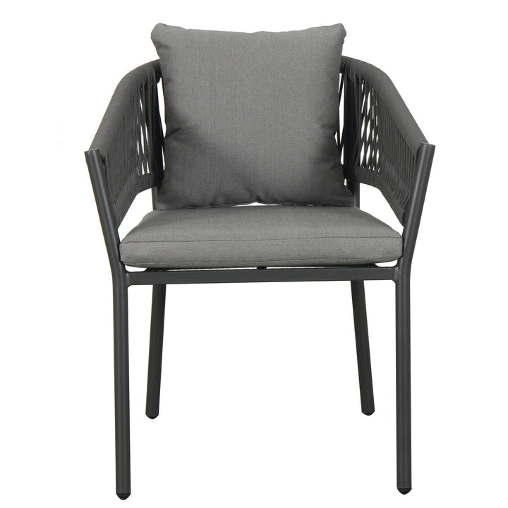 Muno Outdoor Patio Seating Set 4 Chairs and 1 Table Set (Black) Braided & Rope