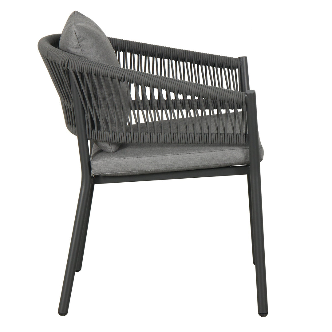 Muno Outdoor Patio Seating Set 4 Chairs and 1 Table Set (Black) Braided & Rope