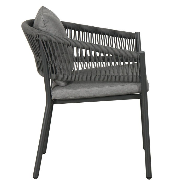 Muno Outdoor Patio Seating Set 4 Chairs and 1 Table Set (Black) Braided & Rope