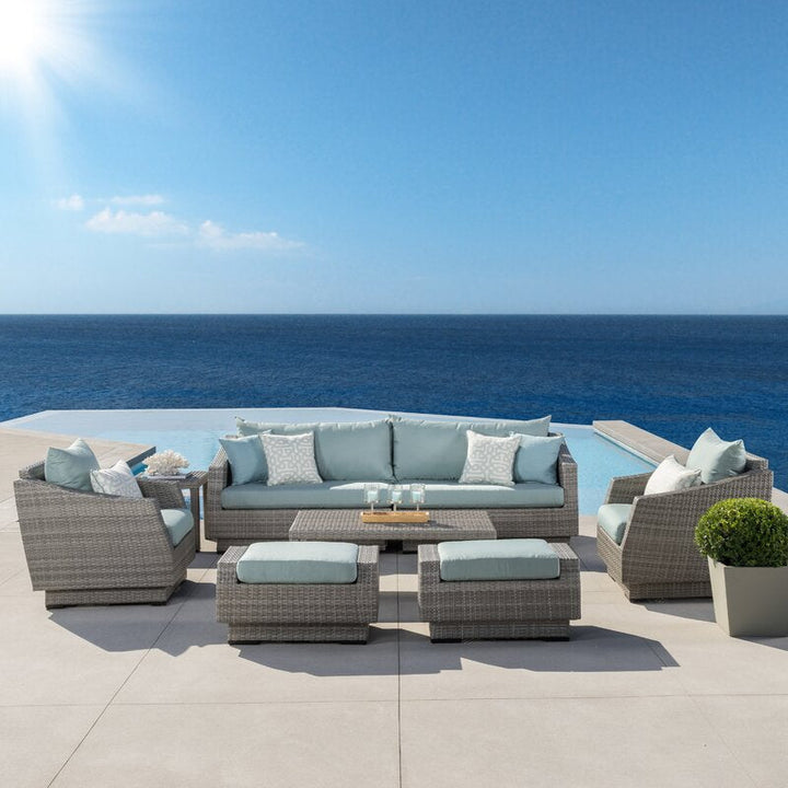 Arlons Outdoor Garden Balcony Sofa Set 3 Seater, 2 Single seater, 2 Ottoman and 1 Center Table Conversation Set (Silver+Dark Grey)