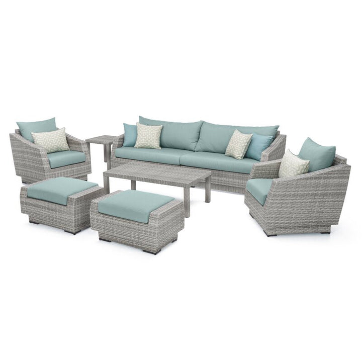 Arlons Outdoor Garden Balcony Sofa Set 3 Seater, 2 Single seater, 2 Ottoman and 1 Center Table Conversation Set (Silver+Dark Grey)