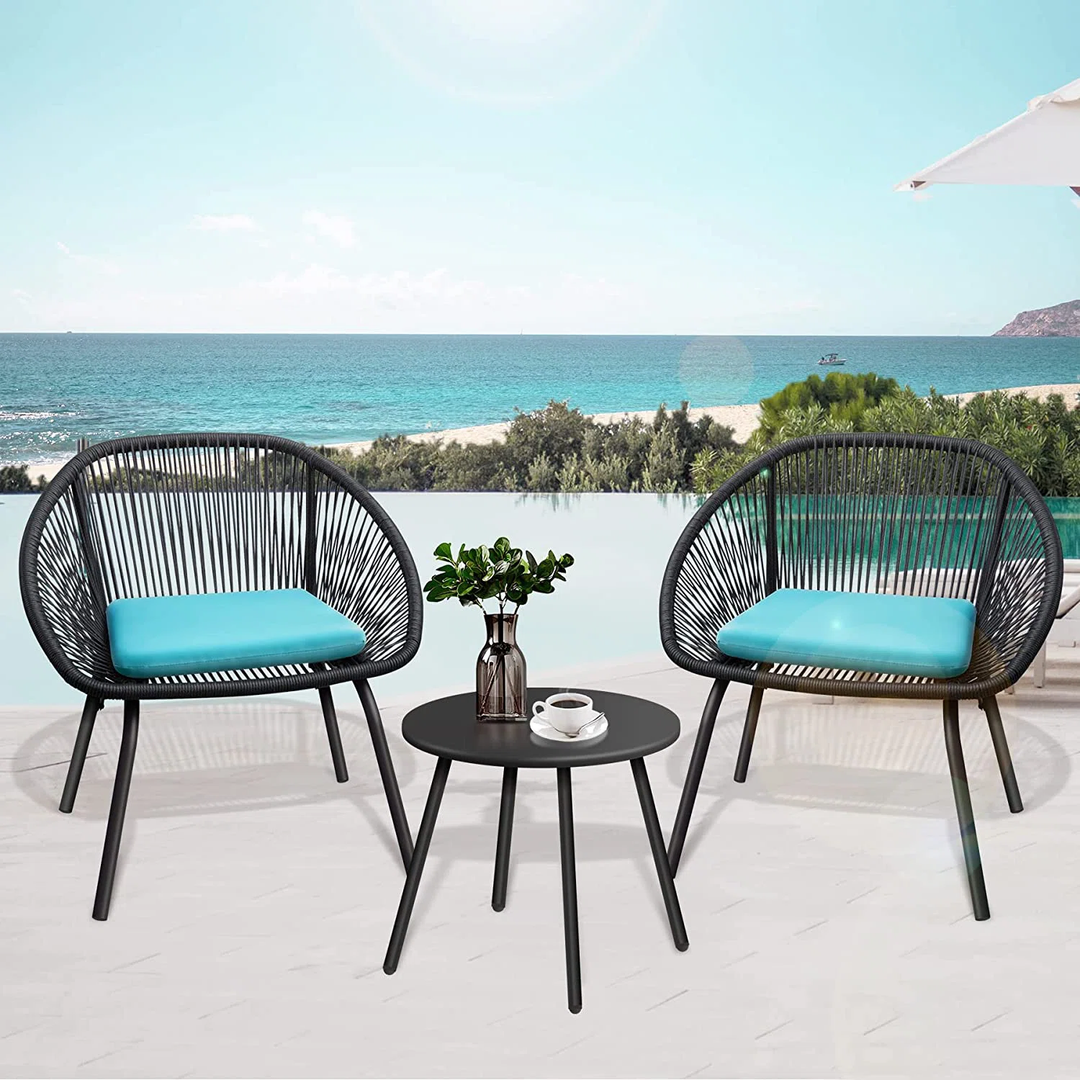 Kiku Outdoor Patio Seating Set 2 Chairs and 1 Table Set (Black + Blue)