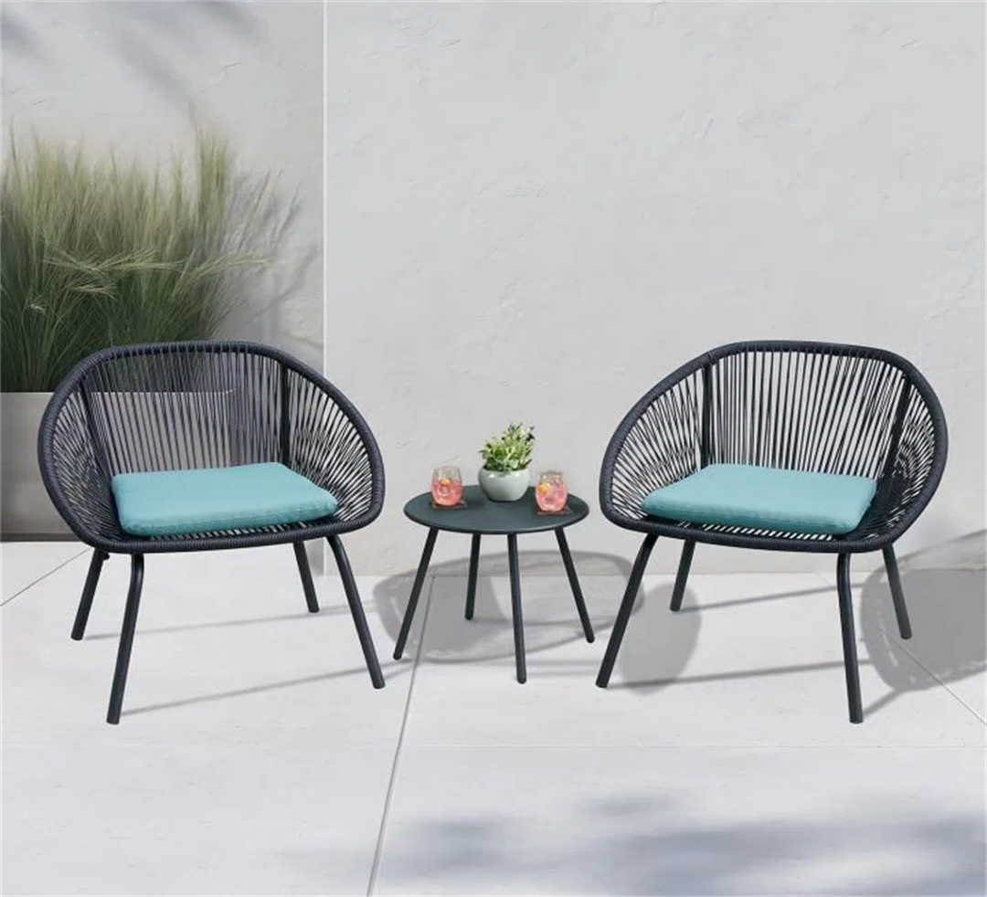 Kiku Outdoor Patio Seating Set 2 Chairs and 1 Table Set (Black + Blue)