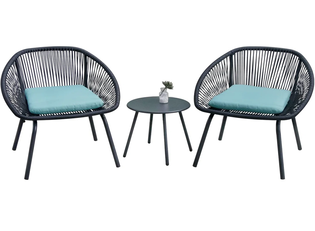 Kiku Outdoor Patio Seating Set 2 Chairs and 1 Table Set (Black + Blue)